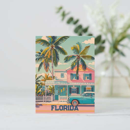 Vintage Retroflorida Postkarte (Stehend Vorderseite)