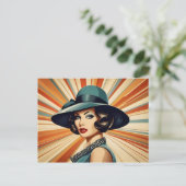 Vintage Retrofrau Postkarte (Stehend Vorderseite)