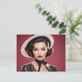 Vintage Retrofrau Postkarte (Stehend Vorderseite)