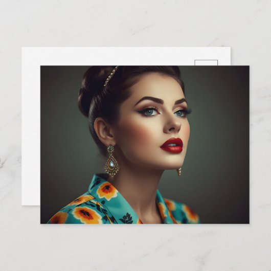 Vintage Retrofrau Postkarte (Vorne/Hinten)