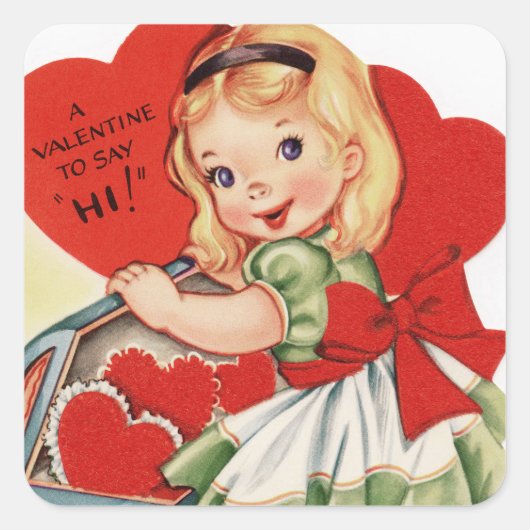 Vintage Retrogirl Valentine Holiday Aufkleber (Vorderseite)