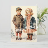 Vintage Retrokinder im Schneeberg Feiertagskarte (Stehend Vorderseite)