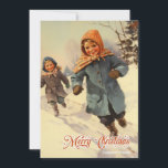 Vintage Retrokinder spielen Schneeberg Feiertagskarte<br><div class="desc">Vintage Retrokinder im Schnee Weihnachtskarte</div>