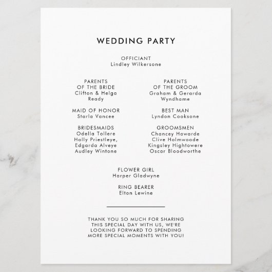 Vintage Retroskripthochzeit Programm (Rückseite)