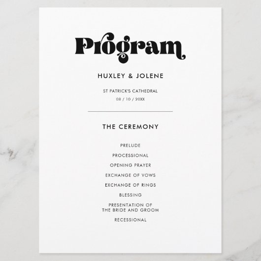 Vintage Retroskripthochzeit Programm (Vorderseite)