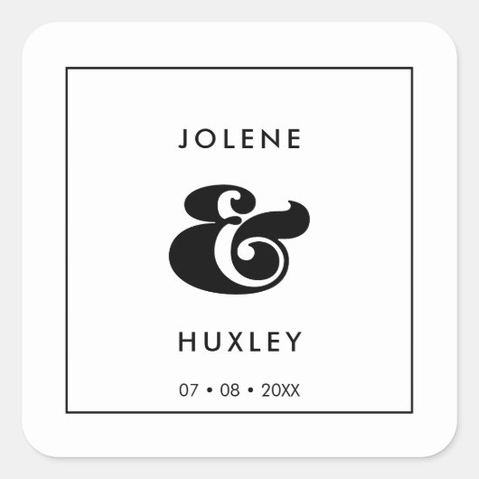 Vintage Retroskripthochzeit Quadratischer Aufkleber (Vorderseite)