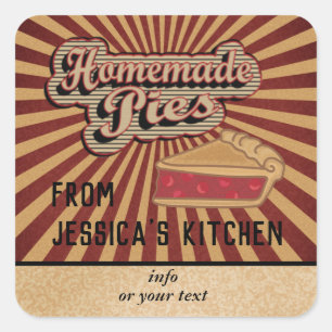 Vintage Retrotypografie hausgemachte Kuchen Quadratischer Aufkleber