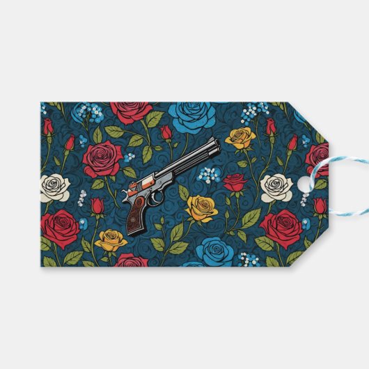 Vintage Revolver-Blüte mit dunkelblauen Rose Geschenkanhänger (Vorderseite (Horizontal))