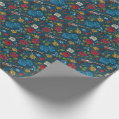 Vintage Revolver-Blüte mit dunkelblauen Rose Geschenkpapier (Ecke)