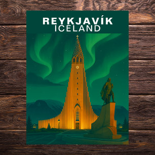 Vintage Reykjavík, Island Island Aurora Borealis Postkarte