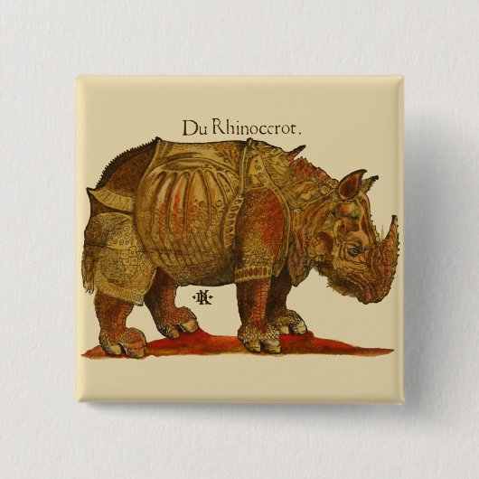 Vintage Rhino Durer's Rhinoceros Antike Button (Vorderseite)