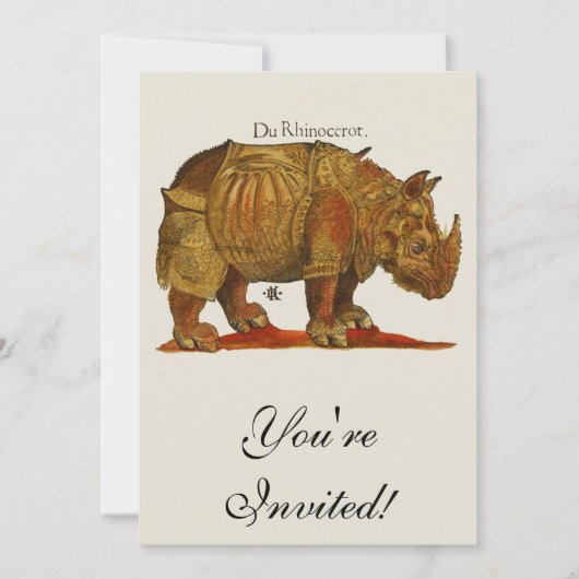 Vintage Rhino Durer's Rhinoceros Antike Einladung (Vorderseite)