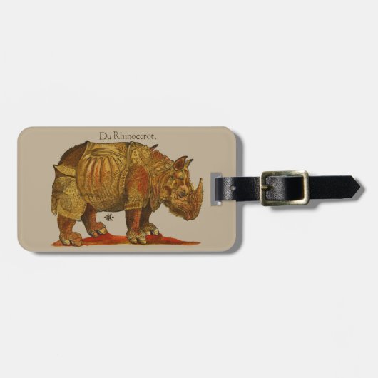 Vintage Rhino Durer's Rhinoceros Antike Gepäckanhänger (Vorderseite horizontal)