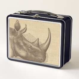 Vintage Rhino-Illustration auf Burlap Metall Brotdose