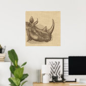 Vintage Rhino-Illustration auf Burlap Poster (Heimbüro)