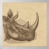 Vintage Rhino-Illustration auf Burlap Poster (Vorne)