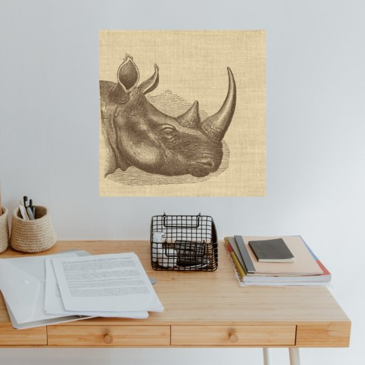 Vintage Rhino-Illustration auf Burlap Poster