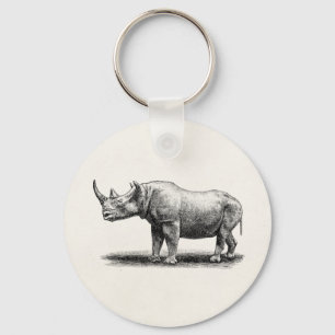 Vintage Rhinoceros Illustration Rhino Rhinos Schlüsselanhänger