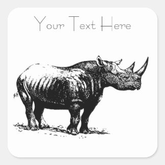Vintage Rhinoceros-Linie Art Quadratischer Aufkleber