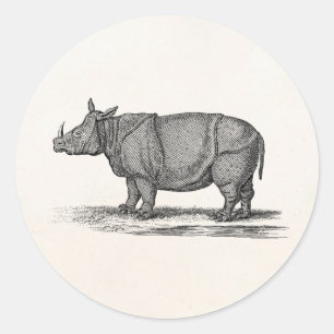 Vintage Rhinozeros-Illustration der 1800er Jahre - Runder Aufkleber