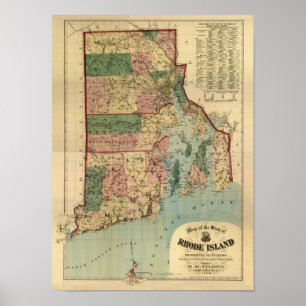 Vintage Rhode Island Karte 1880 Poster