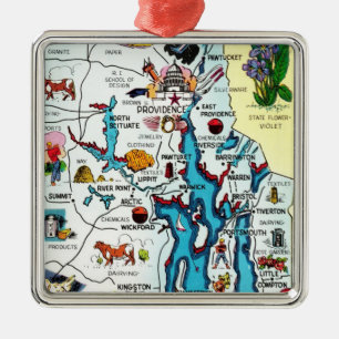 Vintage Rhode Island Karte Ornament Aus Metall