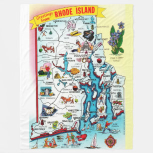 Vintage-Rhode-Island-Karten-Wurfdecke Fleecedecke