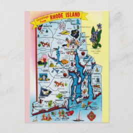 Vintage Rhode Island Map Postcard Postkarte
