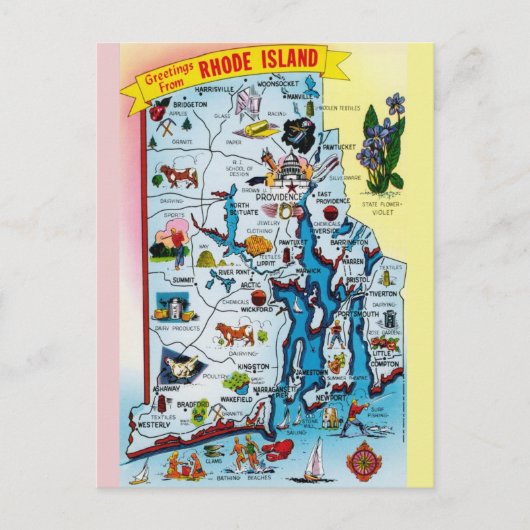 Vintage Rhode Island Map Postcard Postkarte (Vorderseite)