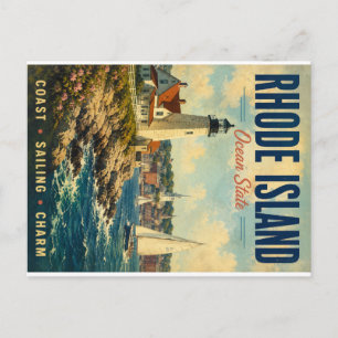 Vintage-Rhode-Island-Ocean-State-Küsten-Szene mit Feiertagspostkarte