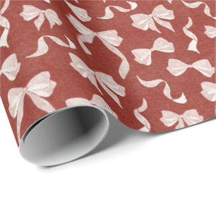 Vintage Ribbon & Bows Watercolor Leinen (Creme Rot Geschenkpapier