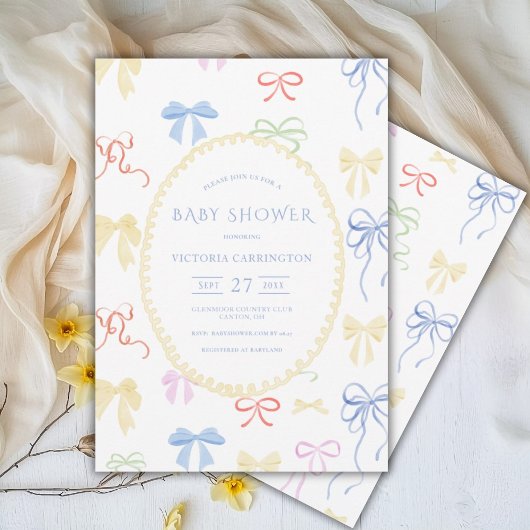 Vintage Ribbons Wasserfarben Kinderdusche Einladung