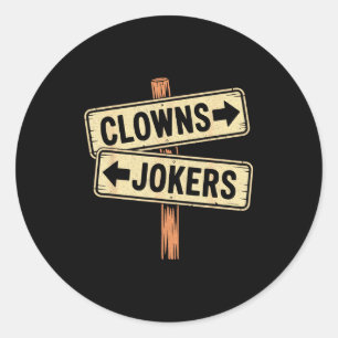 Vintage-Richtung Clowns nach links, Joker nach Runder Aufkleber