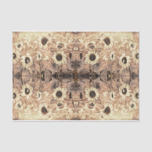 Vintage Riesenblüten Gelbe Sepia Abstrakt Seidenpapier (Vorderseite)