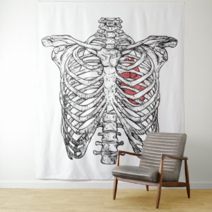Vintage Rippenkäfig- und Herz-Anatomie-Halloween Wandteppich