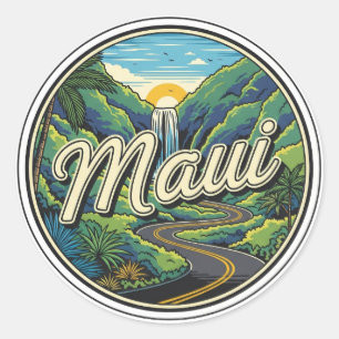 Vintage Road to Hana Maui Hawaii Reise Runder Aufkleber