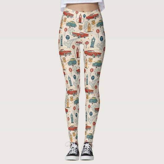 Vintage-Road-Trip-Muster (2) Leggings (Vorderseite)