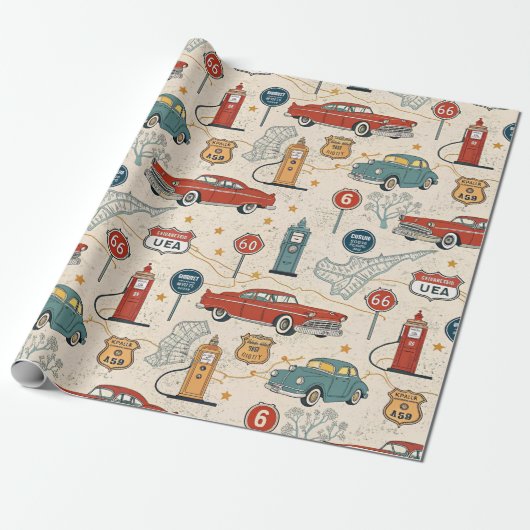 Vintage Road Trip Pattern (2) Geschenkpapier (Ungerollt)