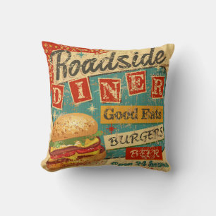 Vintage Roadside Diner Metallschild. diner, retro, Kissen