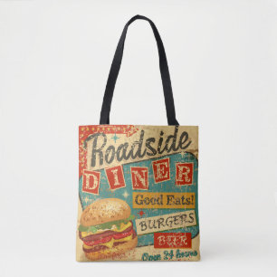 Vintage Roadside Diner Metallschild. diner, retro, Tasche