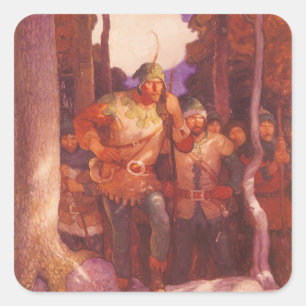 Vintage Robin Hood und seine fröhlichen Männer von Quadratischer Aufkleber