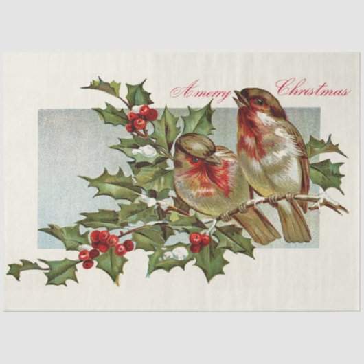 Vintage Robins und Mistletoe Seidenpapier (Vorderseite)