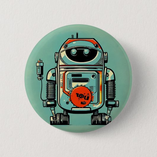 vintage Robot Broche alt schmutzig rustikal Button (Vorderseite)