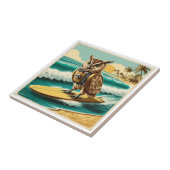 Vintage Roboteneule surft am Strand Fliese (Seite)