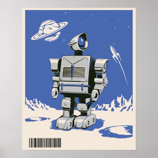Vintage Roboter 1 blau Poster (Vorne)