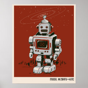 Vintage Roboter 2 rot Poster