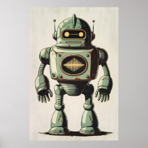 Vintage Roboter-Illustration - Retro-Sci-Fi-Artwor Poster