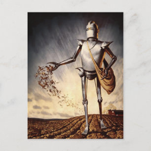 Vintage-Roboter-Landwirtschaft-Menschen-Postkarte Postkarte
