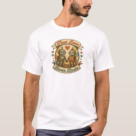 Vintage-Roboter-Pärchen-Aufkleber T-Shirt (Vorderseite)