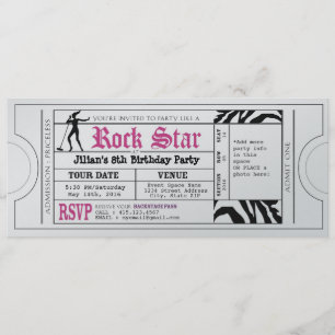 Vintage-Rock-Star-Girls-Party-Ticket-Einladung Einladung